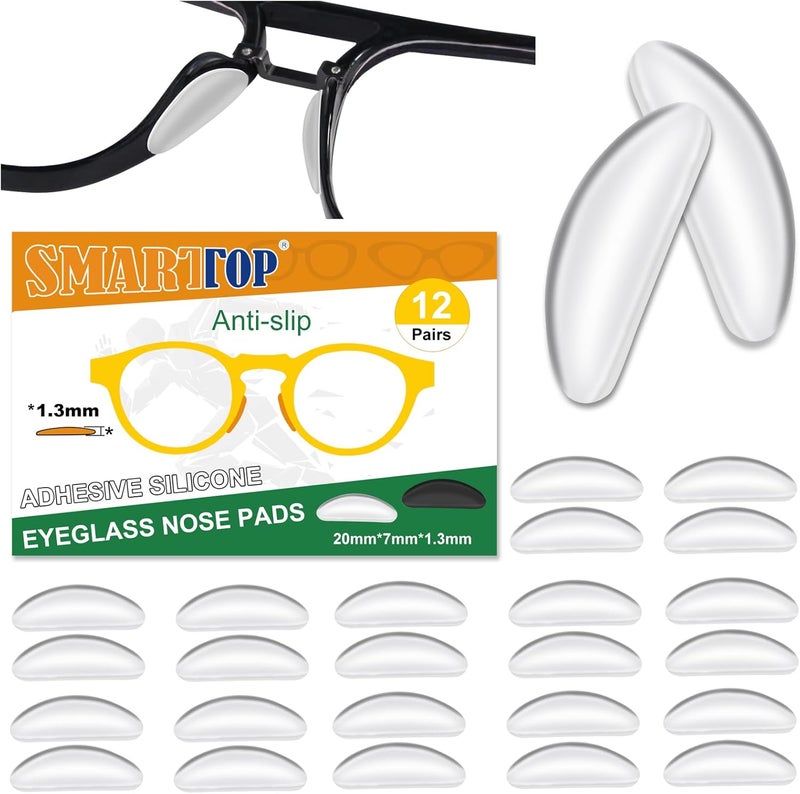 SMARTTOP Adhesive Nose Pad,12 Pairs 1.3mm Ultra Thin Stick On Eyeglass Nose pad with Super Sticky Backing, Silicone Anti-Slip for Glasses Sunglasses - Image 1